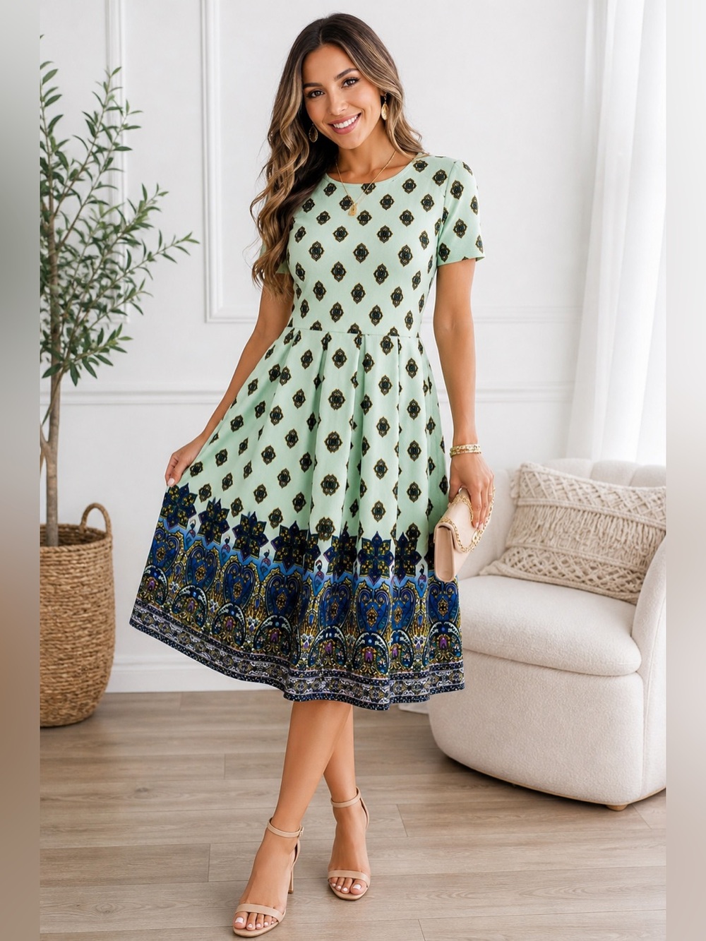 LuLaRoe Mint and Purple Patterned Dress